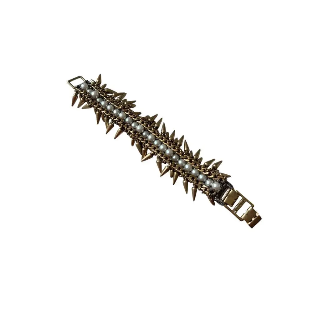Stella & Dot Gold Tone Pearl Drop Spiked Jacinthe Bracelet